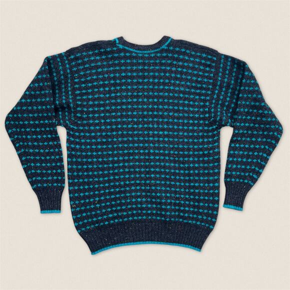 Vintage 100% Wool Cross Dot Pattern Grandpa Sweater Cooper & Roe - Size Medium - Picture 2 of 5